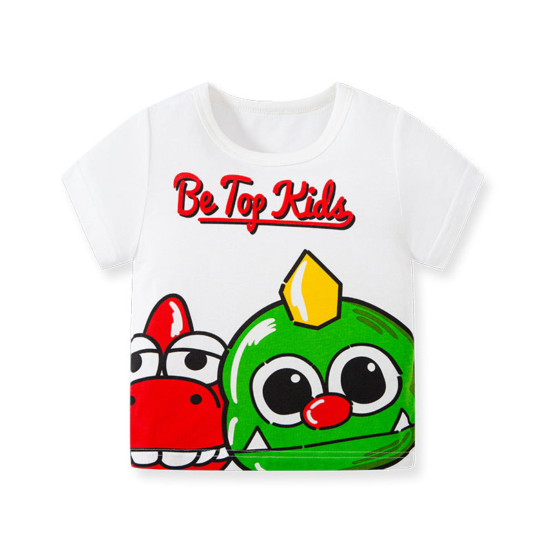 2024 new cross-border Korean summer children's cartoon T-shirt dinosaur pure cotton baby top boy's fashionable T-shirt trend