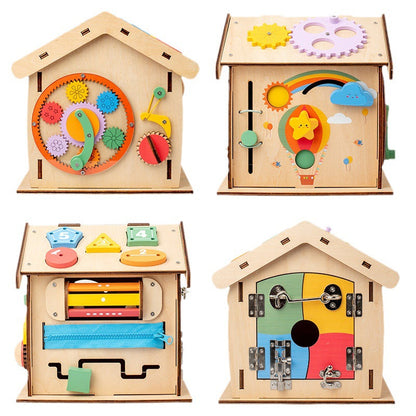 Wooden Montessori children's multifunctional busy house six-sided treasure box baby early education enlightenment educational toys