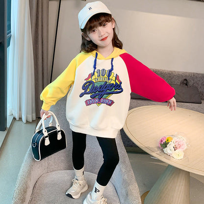 Girls children's spring jacket pullover contrast color stitching sports elastic middle and large children kindergarten elementary school foreign style trend