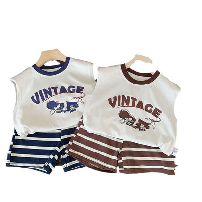 Children's suit Bangcheng 2024 summer boys new skateboard vest + shorts children's clothing striped two-piece suit G0121