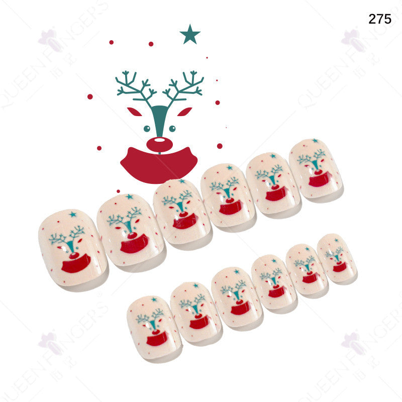 Christmas children's nail tips short wearable nail tips finished cute nail art children's nail art fake nail tips