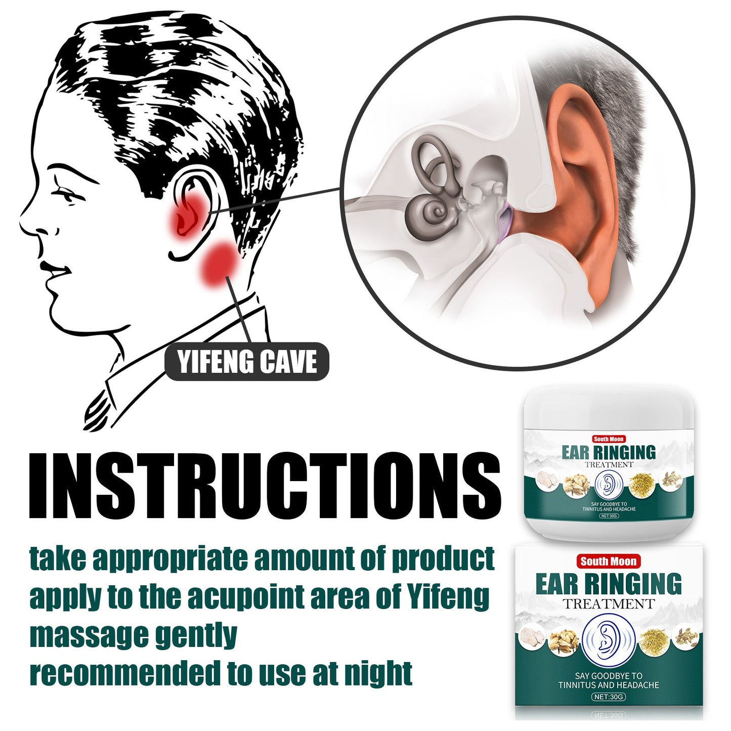 South Moon Tinnitus Health Cream Ear Health Cream Ear Health Cream Relieve Hearing Impairment External Tinnitus Health Cream 