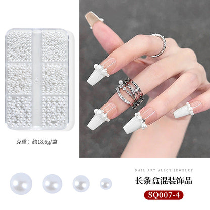 Nail art accessories aurora bow pearl rivet small accessories super flash small diamond 12 grid mixed nail decoration wholesale