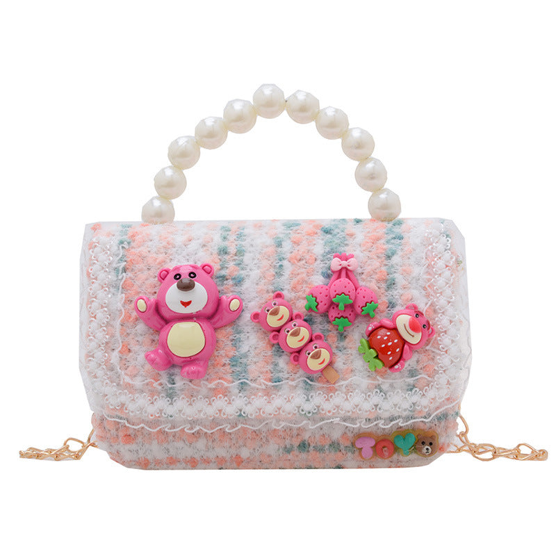 Korean version children's accessories bag female cartoon cute small fragrance style princess chain bag fashion pearl handbag wholesale 