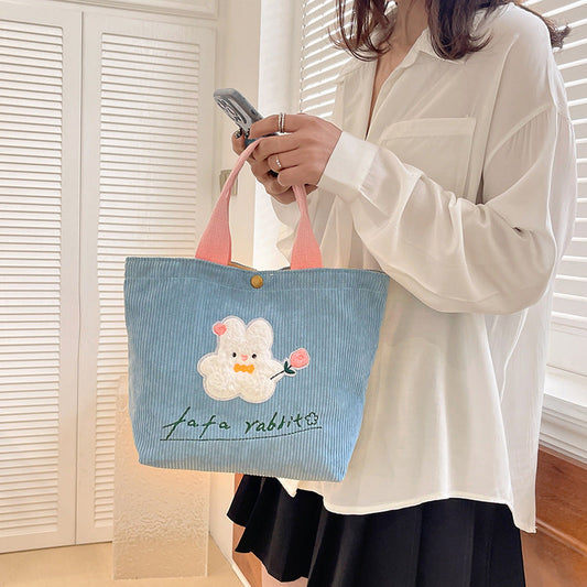 Handbag 2024 new work bag women's canvas bag cute rabbit contrast color cartoon pattern student cross-border 