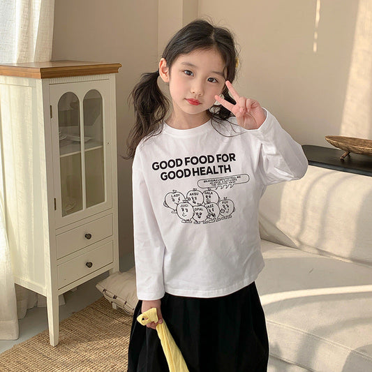 2024 Spring New Children's Bottoming Shirt Boys and Girls Cartoon Print Round Neck Long Sleeve T-shirt Baby Fashion Top