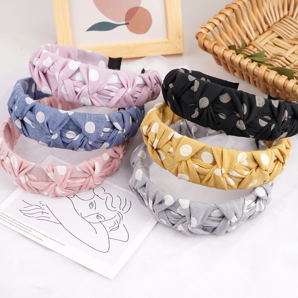 French headband for women Korean style simple small fresh five knot head buckle temperament fabric wide edge wave dot pressure headband hair cave