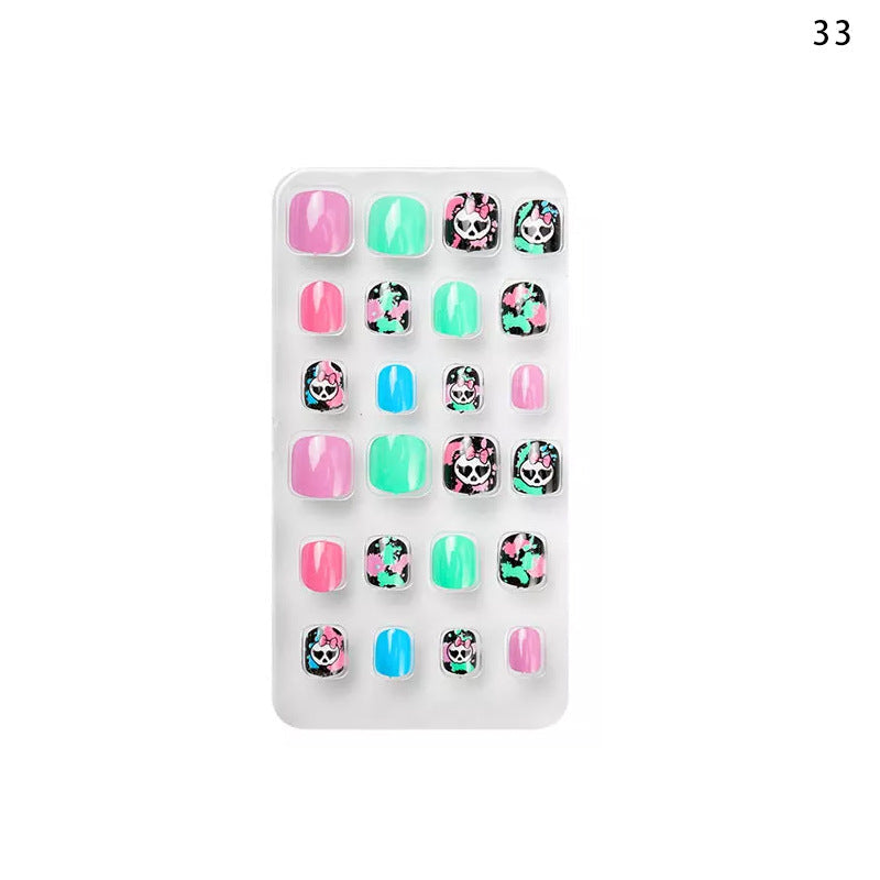 Zhifei nail art children's finished nail pieces 24 pieces bag cartoon lines wearable finished nail art children's patches