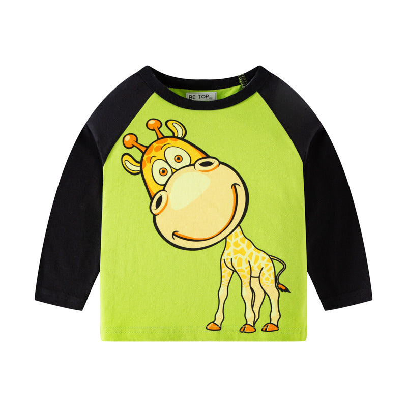 2023 children's clothing children's long-sleeved T-shirt boys cartoon print autumn new style sleeve knitted sweater pure cotton bottoming shirt