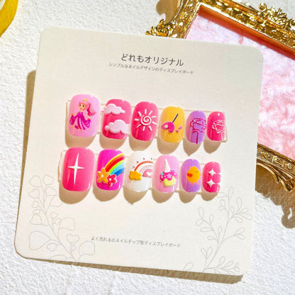 Children's nail stickers girls wear nails self-adhesive nail stickers cartoon cute princess false nail pieces embossed nail pieces