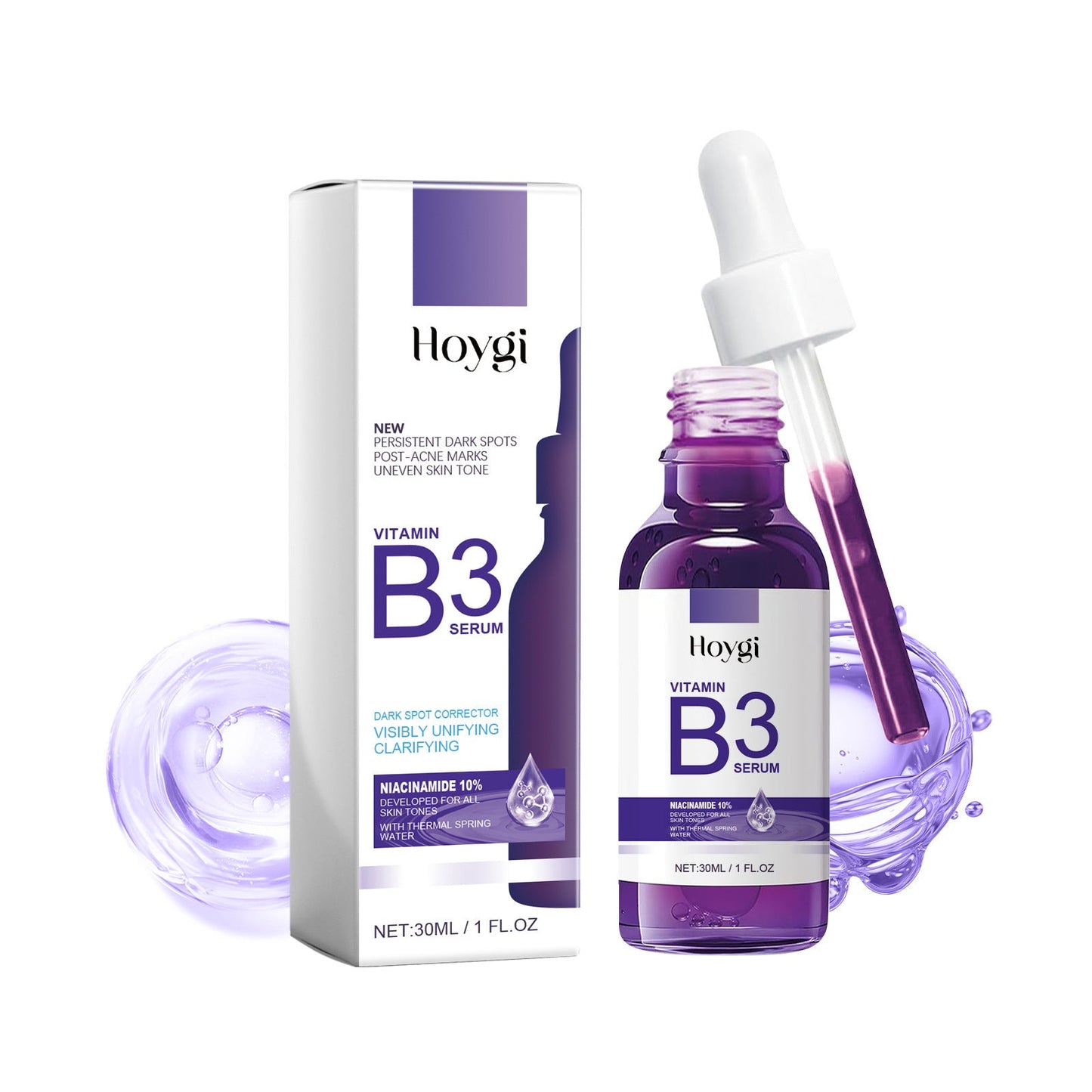 HOYGI B3 Facial Essence ផ្តល់សំណើម បន្តឹងស្បែកមុខ ភ្លឺថ្លា បាត់ស្នាម និង មុខស្តើង ស្រាល និងមិនកក។ 