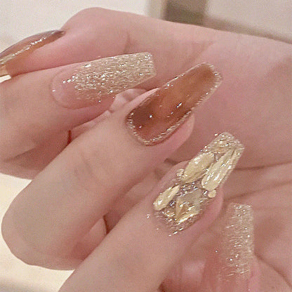 Internet celebrity handmade wear nail wholesale French ins style nude rabbit gilded nail stickers hot girl nail jelly glue 