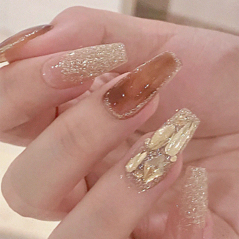 Hand-made wearable nail pieces wholesale broken diamond glitter bow nail stickers removable nail art finished jelly glue