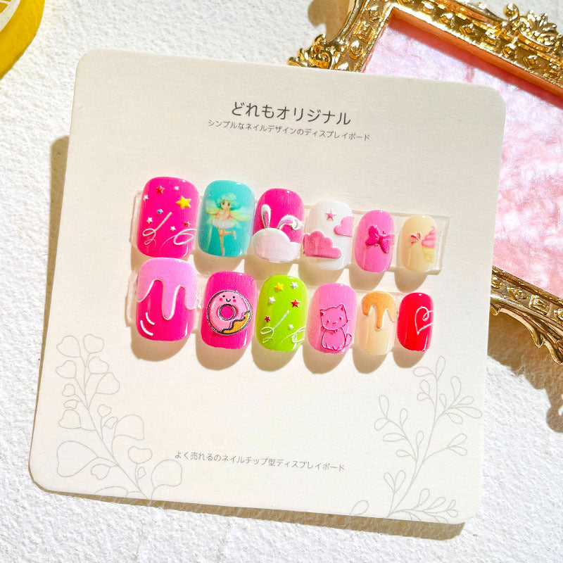 Children's nail stickers girls wear nails self-adhesive nail stickers cartoon cute princess false nail pieces embossed nail pieces