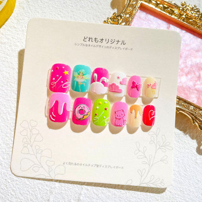 Children's nail stickers girls wear nails self-adhesive nail stickers cartoon cute princess false nail pieces embossed nail pieces