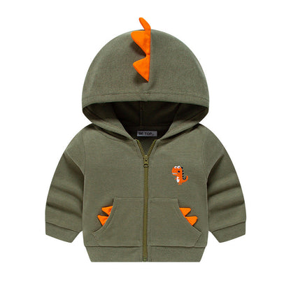 betop children's clothing 2024 spring and autumn new dinosaur children's jacket French ribbed top boy hooded sweater