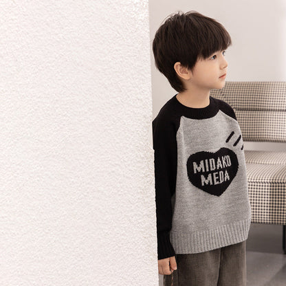 [Clearance Sale] 2023 Winter Children's Thickened Colorblock Sweater Boys and Girls Baby Raglan Warm Knitted Sweater