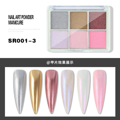 Internet celebrity same style nail art six colors solid magic mirror powder tycoon gold aurora 6 colors magic mirror powder no flying powder laser titanium gold