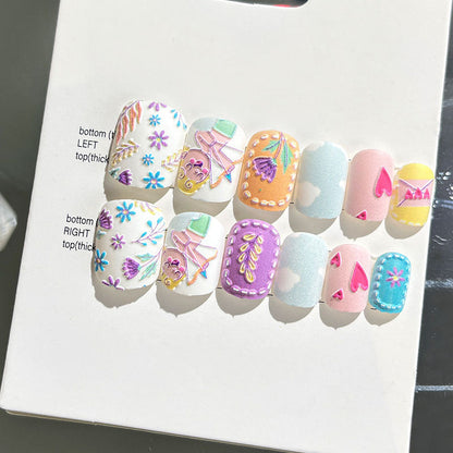 Wearable nail art finished nail pieces adult short bridal style embossed nude 2023 new nail stickers