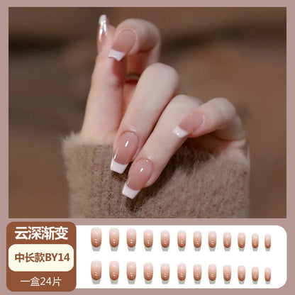 Nail art wearable nail wholesale Xiaohongshu hot short ice transparent bare skin gilded broken diamond finished nail piece nail patch