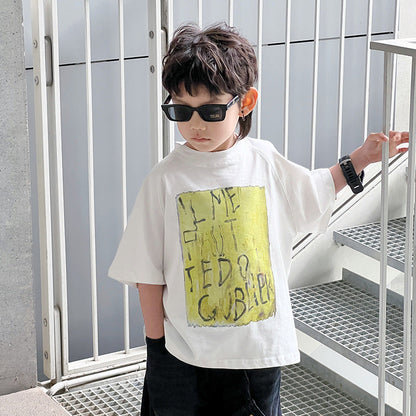 Children's summer clothes boys short-sleeved T-shirts boys summer tops 2024 summer new little boy loose clothes trend 5