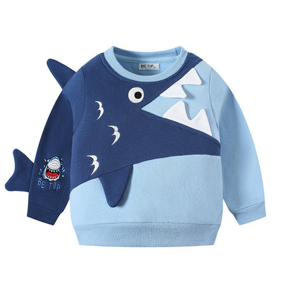 2024 Autumn and Winter New Boys Sweatshirt Shark Children Baby Clothing Plus Velvet Warm Pullover One Piece Delivery