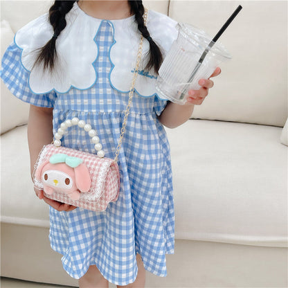 Cute children's small square bag fashionable pearl handbag trendy versatile chain crossbody bag girl's coin shoulder bag