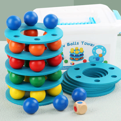 Children's rainbow ball tower stacking tower game children's hand-eye coordination color cognition parent-child interactive toys