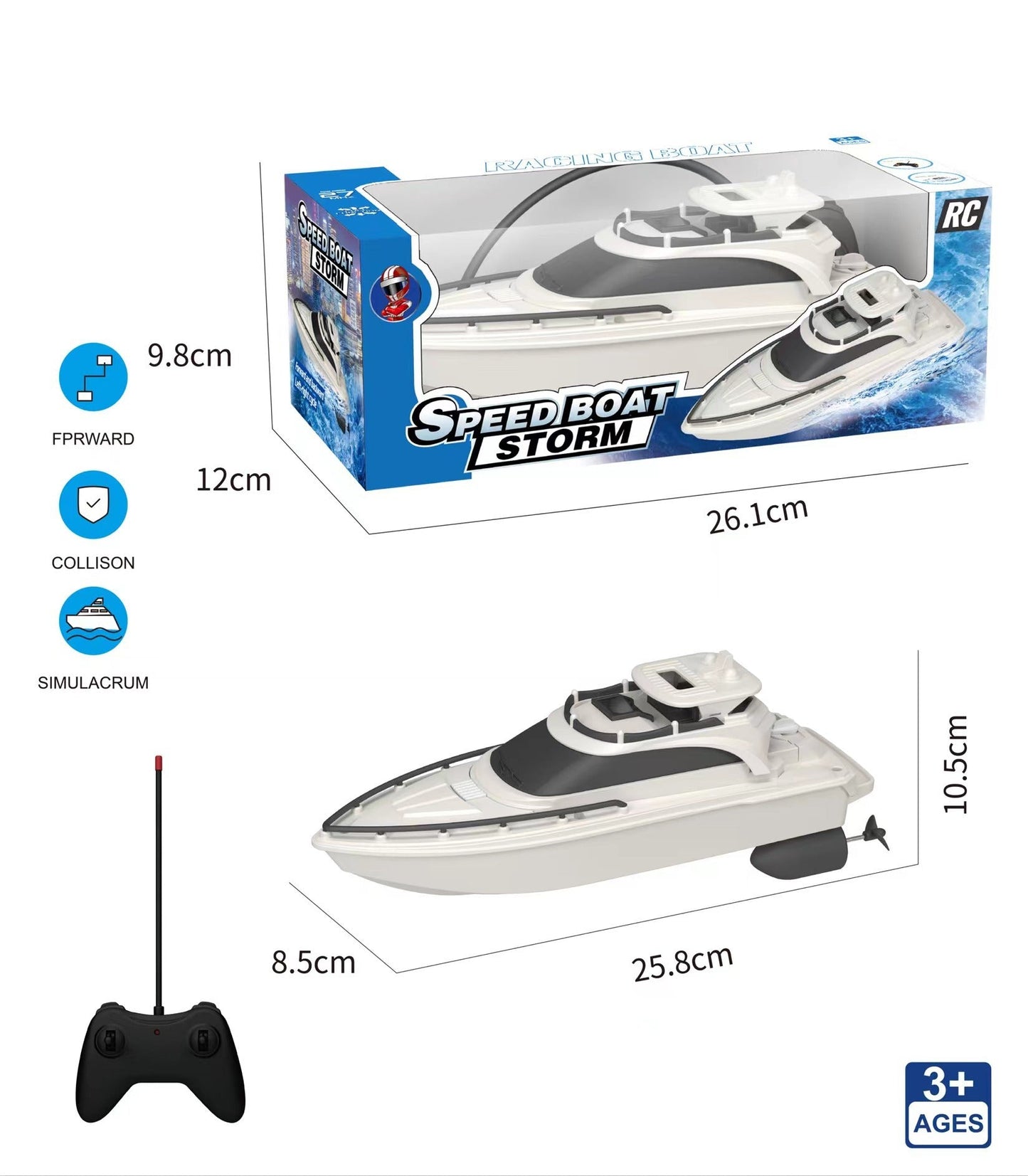 Cross-mirror outdoor wireless remote control boat speedboat toy water electric high-speed racing boat summer water play toy