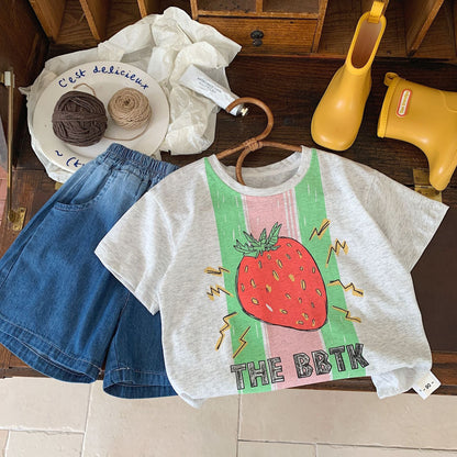 Children's T-shirt Bangcheng 2024 summer new arrival boy's big strawberry casual top children's T-shirt children's clothing short-sleeved G0188