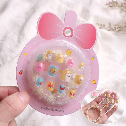 Children's beaded bracelet nail stickers wear nail bracelet baby cartoon nail stickers three-dimensional cute nail piece set