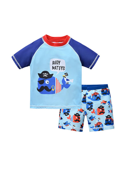 Boys swimsuit 2-6 years old children split short-sleeved swimsuit boy cartoon beach baby swimsuit swimming trunks wholesale 