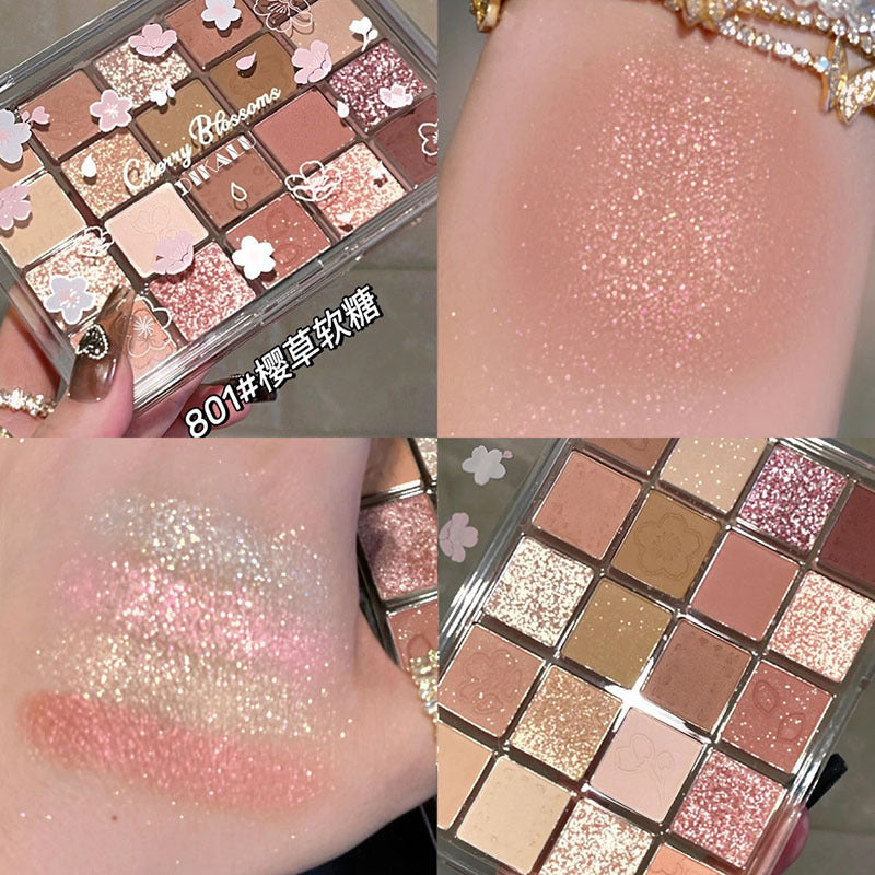 DIKALU Evening Sakura Dance 20-color eyeshadow large plate Pearl matte earth milk tea color affordable cherry blossom eyeshadow plate cross-border