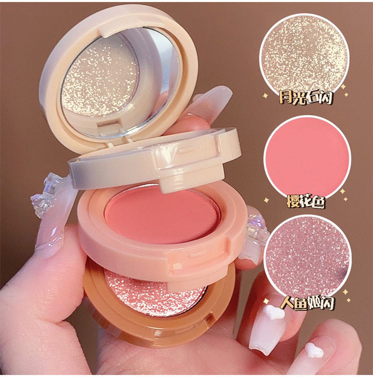 Miss Lara High Gloss Blush 3-in-1 Makeup Palette Glitter Powder Fine Texture Not Easy to Fly Pink One Palette Multi-purpose