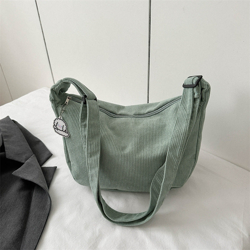 2024 new Japanese corduroy large capacity dumpling bag simple fashion school bag hand-held shoulder messenger bag women's bag 