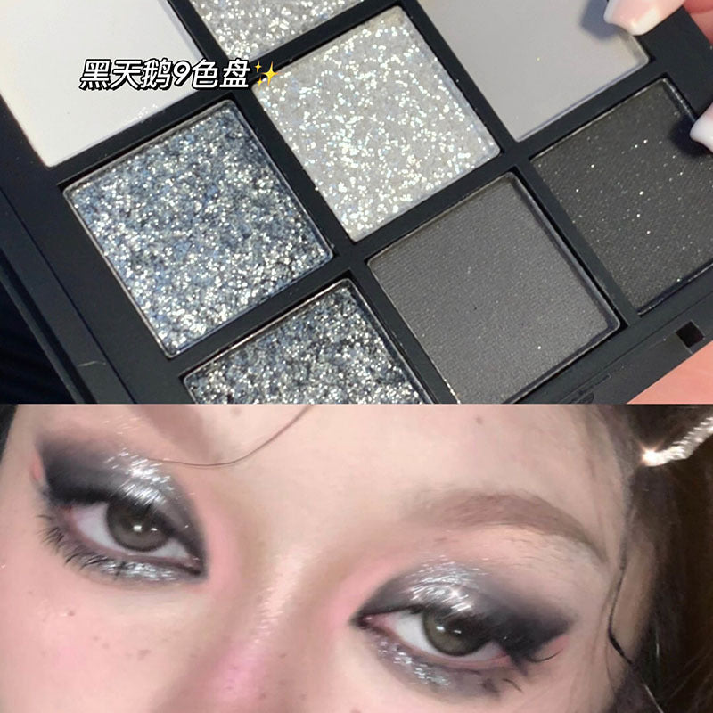 Internet celebrity cold sweet cement nine-color eyeshadow palette dark punk black and white gray metal pearl light European and American smoky makeup cross-border