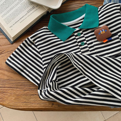 Children's T-shirt Bangcheng 2024 summer new boy three-dimensional doll short-sleeved children's clothing striped POLO shirt trendy G0112