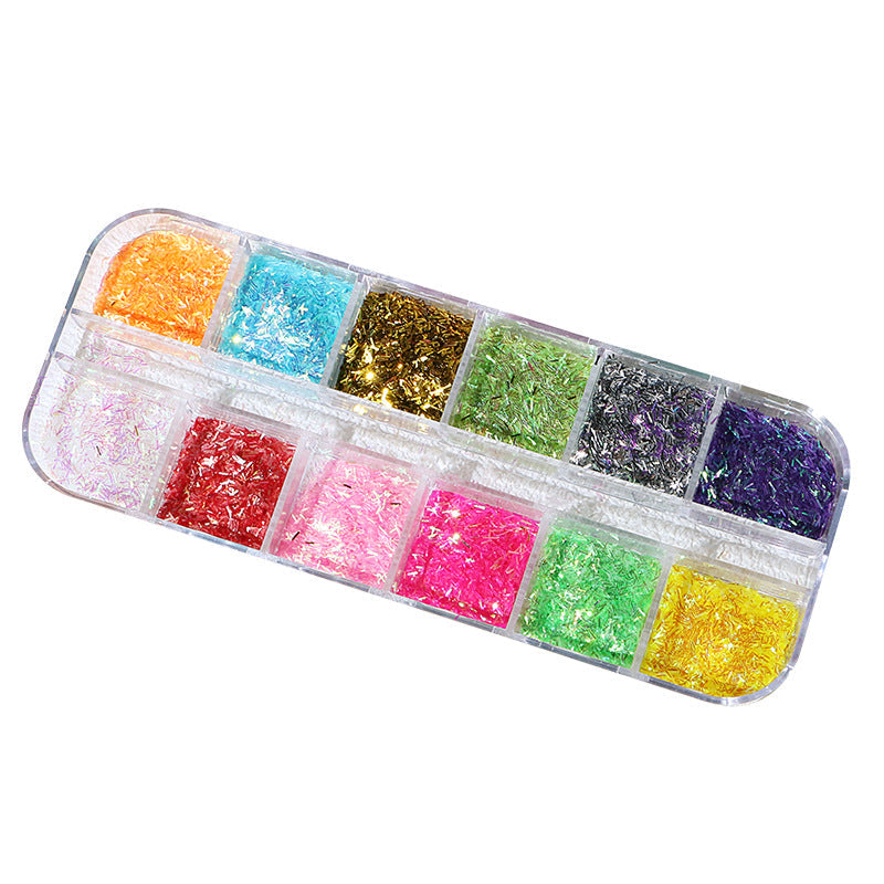 New color magic nail art aurora glass paper strips 12 colors mixed mirror reflective paper nail decorations