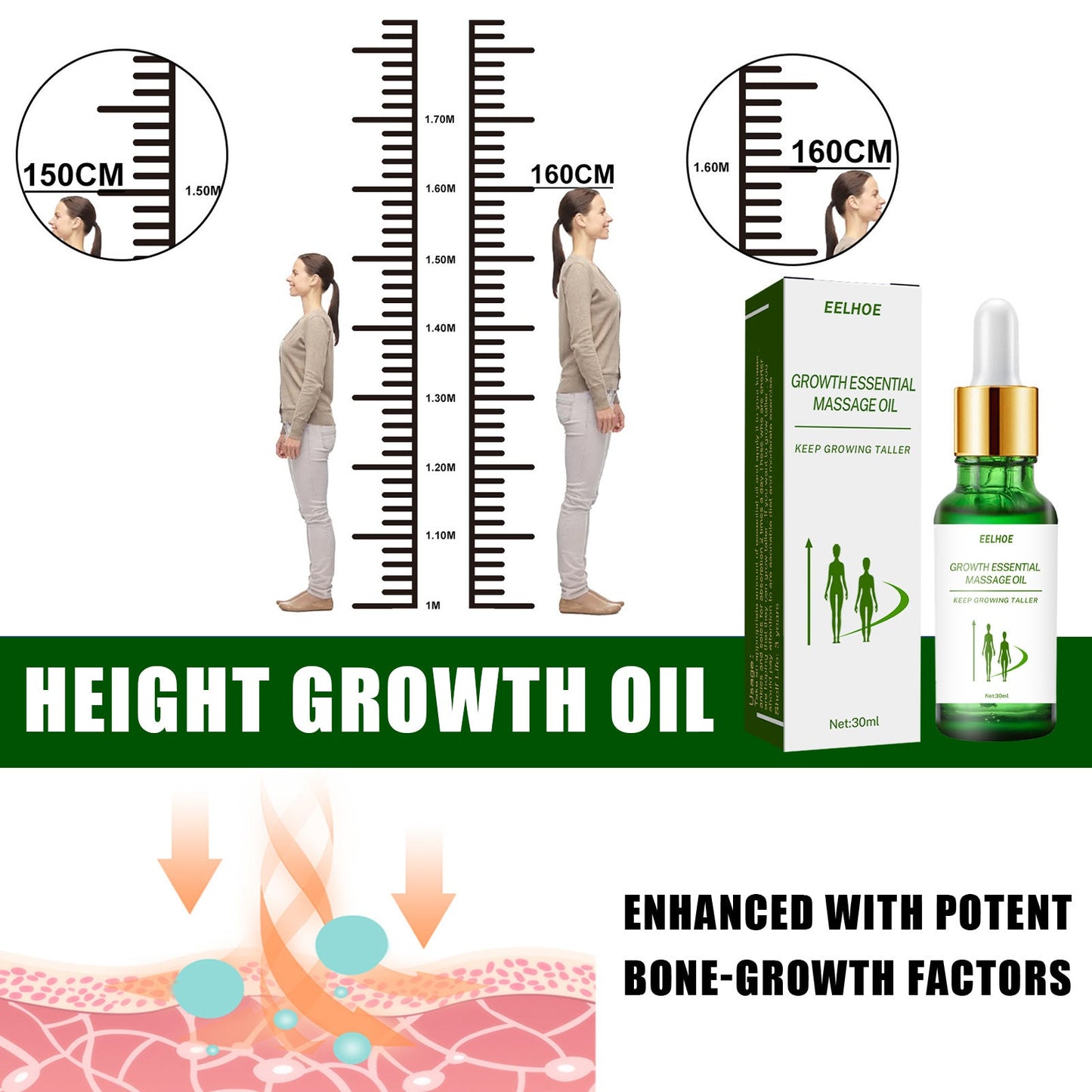 EELHOE growth-enhancing essential oil, body height care, growth enhancement, height growth, foot acupoints, foot massage solution 