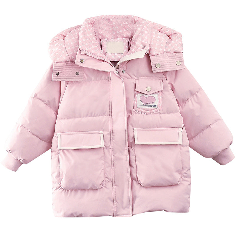 2024 new cotton-padded jacket for girls, bunny, lengthened and thickened, Korean style, cartoon, middle and large children's kindergarten