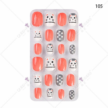 Zhifei nail art children's finished nail pieces 24 pieces flame cartoon bagged wearable finished nail art children's patches