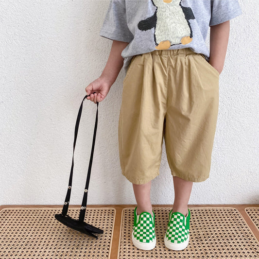 [Clearance Special] Children's Pants 2022 Summer Boys Loose Casual Wide-leg Pants Solid Color Cropped Pants