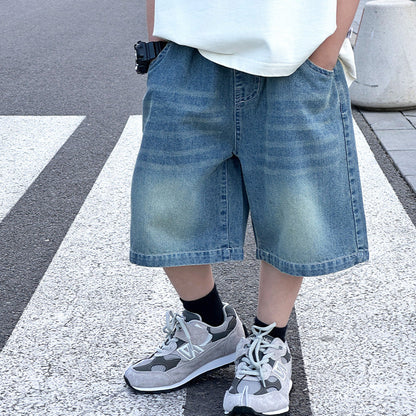 Children's pants boys denim shorts baby breathable straight shorts 2024 summer boys new casual pants