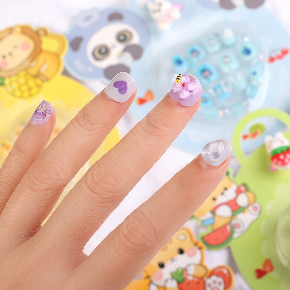 Cross-border nail art children's wearable cartoon animal adhesive nail pieces finished nail pieces fake nails with diamond nail patches