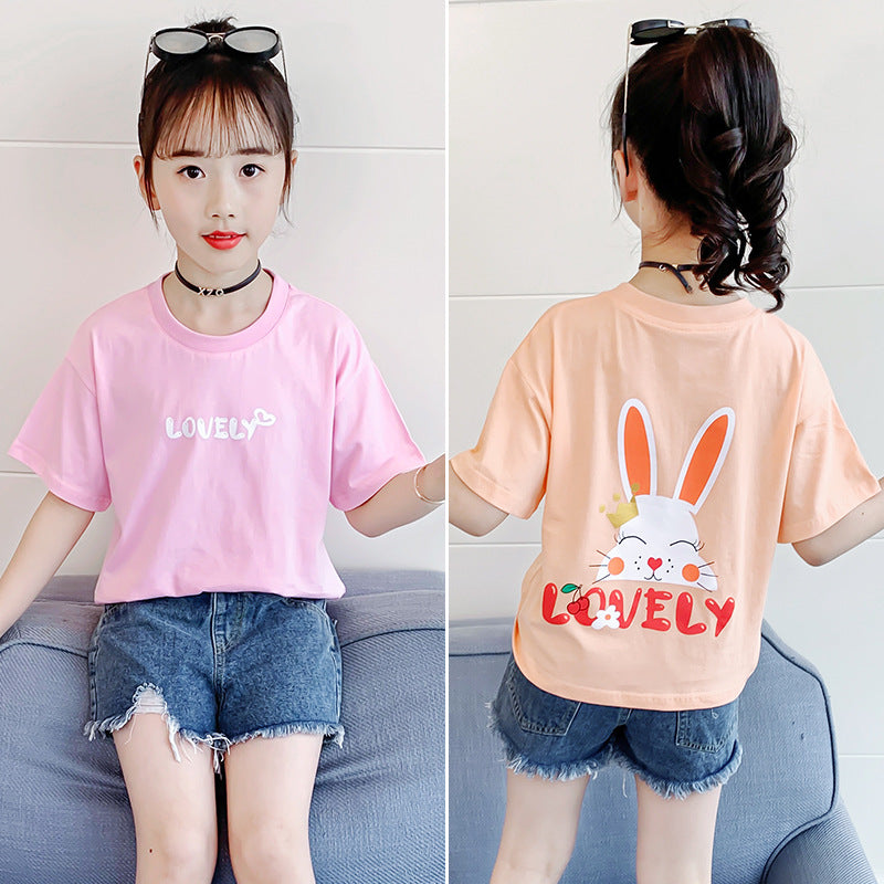 Girls short-sleeved T-shirt 2024 new summer cartoon printed cotton T-shirt fashion casual tops cute T-shirt