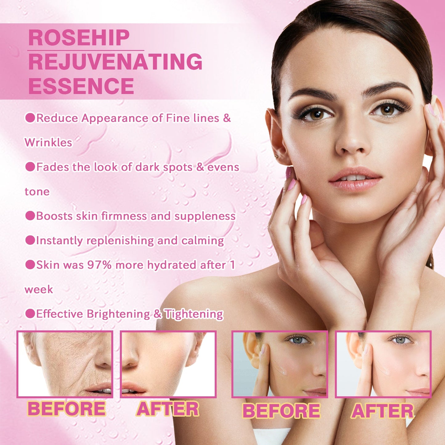 West &amp; Month Rosehip Rejuvenation Essence បំបាត់ស្នាមអុចខ្មៅ ផ្តល់សំណើម បន្តឹងស្បែក និងធ្វើអោយស្បែកភ្លឺថ្លា។ 