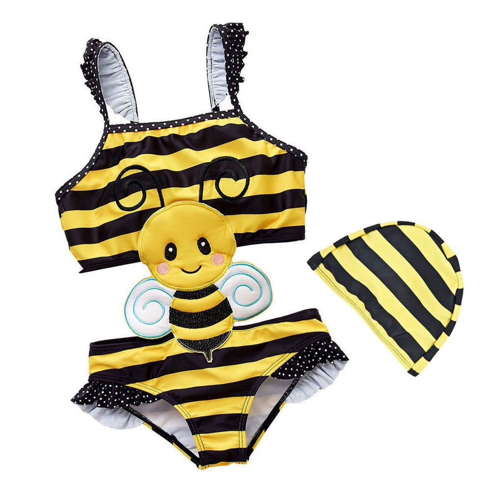 Ready-made girls swimsuit Korean style fashion striped one-piece swimsuit 2 large children 1-8 years old cute cartoon swimsuit