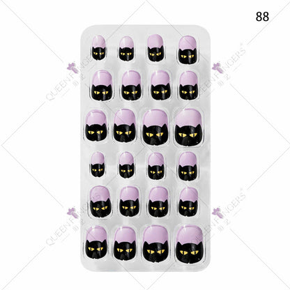 Zhifei nail art children's finished nail pieces 24 pieces flame cartoon bagged wearable finished nail art children's patches