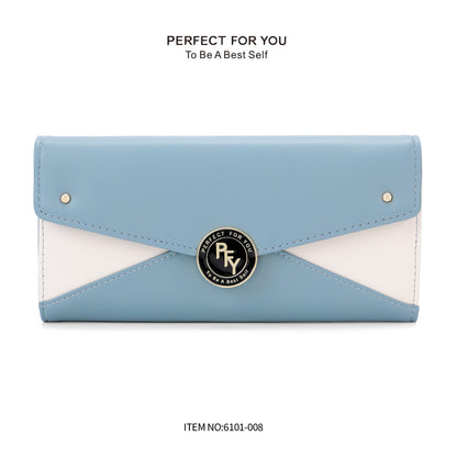 forever young bag contrast color stitching PU long wallet women's three-fold large capacity coin purse wholesale 