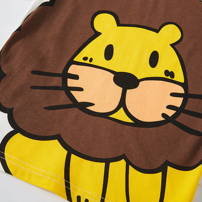 Betop Summer Cartoon Lion Half Sleeve Boys T-shirts Short Sleeve Pure Cotton New Children Baby Summer Clothing One Piece Dropshipping